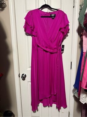 DKNY Fuchsia Wrap Midi Dress